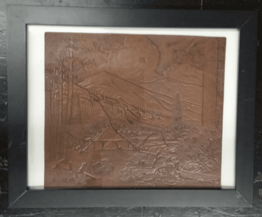 Vintage Handcarved Tooled Leather Pictorial Carving Unique Wall Art - Thumbnail 3