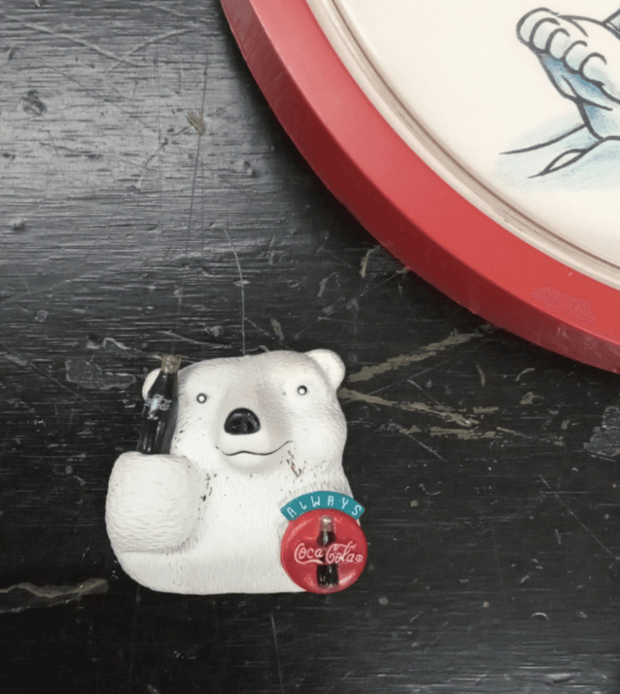 1996 Coca Cola Clock Polar Bear 10" Round, Polar Bear Coke Magnet, Metal Tray - Thumbnail 3