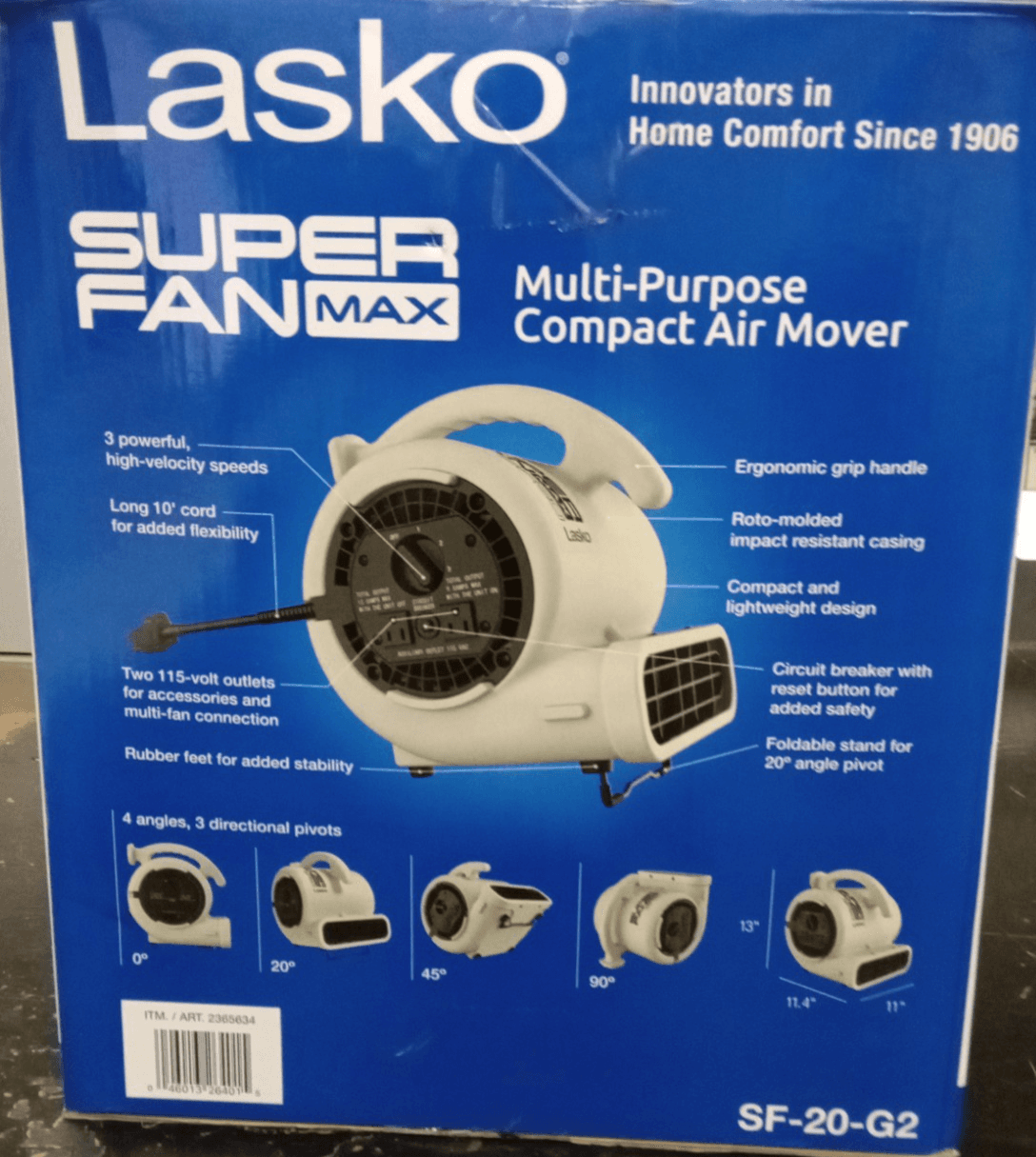 Lasko Super Fan Max Multi-Purpose Compact Air Mover/Model SF-20-G2/ White OB - Thumbnail 3