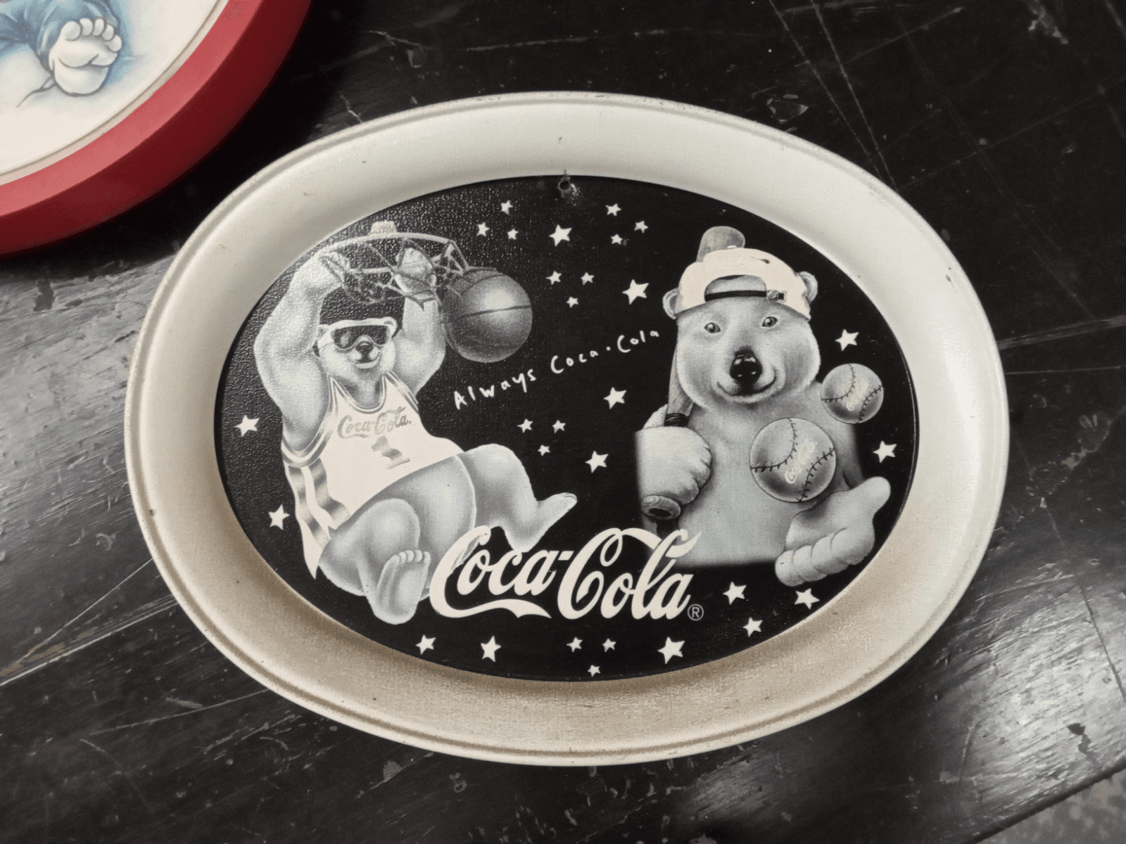 1996 Coca Cola Clock Polar Bear 10" Round, Polar Bear Coke Magnet, Metal Tray - Thumbnail 4