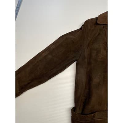 Womens Vintage Brown Suede Leather Jacket Zip Out Lining 70s M Button Up Blazer - Thumbnail 12