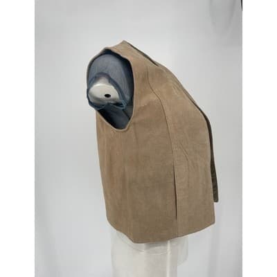 Vintage Suede Vest Beige Tan Minimalist Leather Open Front 90s Size 8 Women's - Thumbnail 5