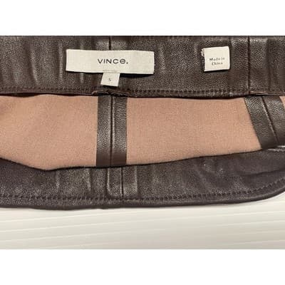 Vince Women's Brown Leather Leggings Pants Elastic Waist Slim Fit Size S Luxury - Thumbnail 3