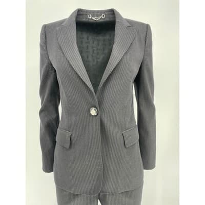 Gucci Women's Gray Pinstripe Wool Suit Blazer Pants Set Y2K mid rise 2000s vtg S - Thumbnail 2