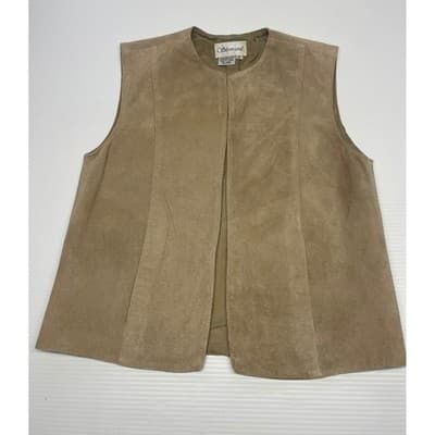 Vintage Suede Vest Beige Tan Minimalist Leather Open Front 90s Size 8 Women's - Thumbnail 7
