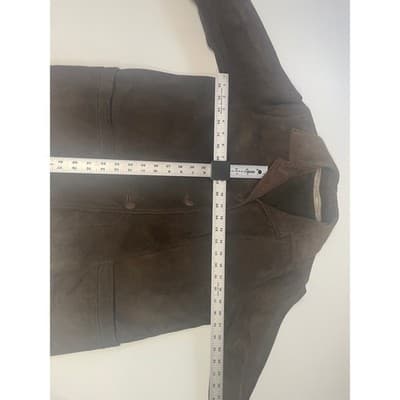 Womens Vintage Brown Suede Leather Jacket Zip Out Lining 70s M Button Up Blazer - Thumbnail 6
