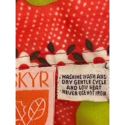 Vintage 70s Apple Flower Print Shirt Nylon Mod Novelty Band Collar Red Orange L - Thumbnail 10