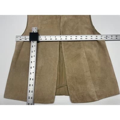 Vintage Suede Vest Beige Tan Minimalist Leather Open Front 90s Size 8 Women's - Thumbnail 12