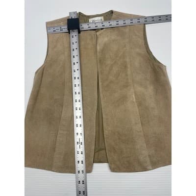 Vintage Suede Vest Beige Tan Minimalist Leather Open Front 90s Size 8 Women's - Thumbnail 11