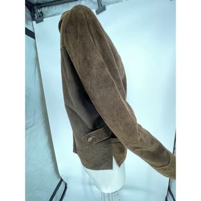 Womens Vintage Brown Suede Leather Jacket Zip Out Lining 70s M Button Up Blazer - Thumbnail 13