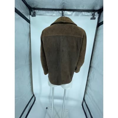 Womens Vintage Brown Suede Leather Jacket Zip Out Lining 70s M Button Up Blazer - Thumbnail 5