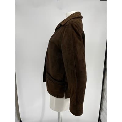 Womens Vintage Brown Suede Leather Jacket Zip Out Lining 70s M Button Up Blazer - Thumbnail 11