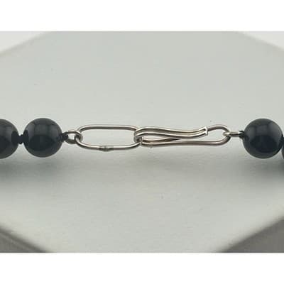 Vintage modernist sterling and onyx bead necklace w/ pearl accent artisan 80s - Thumbnail 8