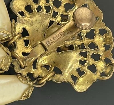 Miriam Haskell Pearl Earrings VTG Clip Russian Gold Tone Dangle Drop Clip Screw - Thumbnail 8