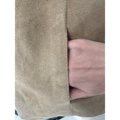 Vintage Suede Vest Beige Tan Minimalist Leather Open Front 90s Size 8 Women's - Thumbnail 13