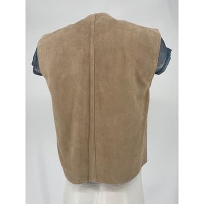 Vintage Suede Vest Beige Tan Minimalist Leather Open Front 90s Size 8 Women's - Thumbnail 4