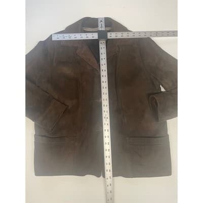Womens Vintage Brown Suede Leather Jacket Zip Out Lining 70s M Button Up Blazer - Thumbnail 7