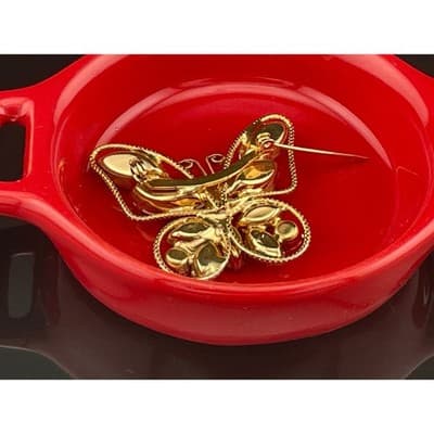 Juliana DeLizza & Elster White Milk Glass Butterfly Brooch Gold Tone Pin D&E - Thumbnail 6