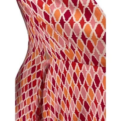 Vintage DVF Silk Wrap Dress Pink Orange Ikat Quatrefoil Print worn on Buffy sz 4 - Thumbnail 8