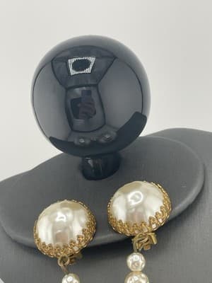 Miriam Haskell Earrings Faux Baroque Pearl Drop Dangle Clip On Russian Gold VTG - Thumbnail 7