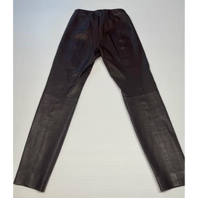 Vince Women's Brown Leather Leggings Pants Elastic Waist Slim Fit Size S Luxury - Thumbnail 2