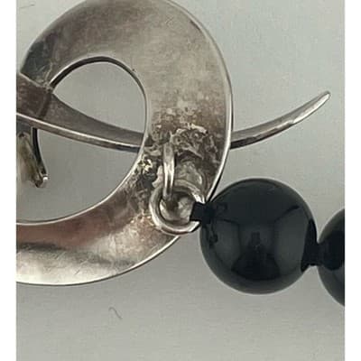 Vintage modernist sterling and onyx bead necklace w/ pearl accent artisan 80s - Thumbnail 14