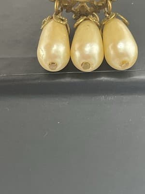 Miriam Haskell Pearl Earrings VTG Clip Russian Gold Tone Dangle Drop Clip Screw - Thumbnail 7