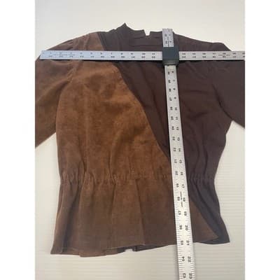 Vintage Brown Suede Wool Belted Peplum Top Blouse Womens S 70s 80s belt AS IS - Thumbnail 8