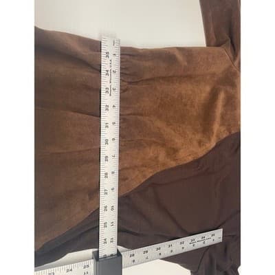 Vintage Brown Suede Wool Belted Peplum Top Blouse Womens S 70s 80s belt AS IS - Thumbnail 11