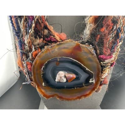 Artisan Agate Slice Necklace Fiber Textile Wearable Art Statement Avant Garde - Thumbnail 3