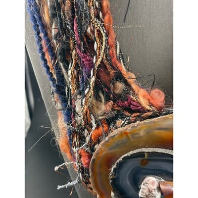 Artisan Agate Slice Necklace Fiber Textile Wearable Art Statement Avant Garde - Thumbnail 4