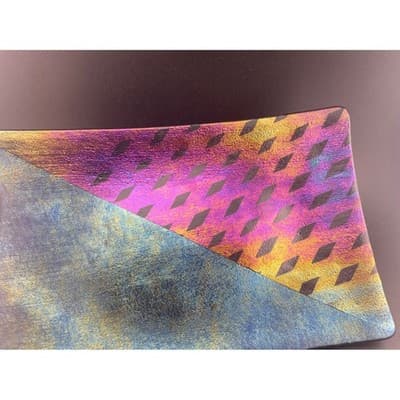 Kurt McVay 1986 Studio Art Glass Tray Iridescent Fused Glass, Modern Geometric - Thumbnail 2
