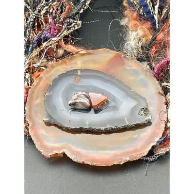 Artisan Agate Slice Necklace Fiber Textile Wearable Art Statement Avant Garde - Thumbnail 8