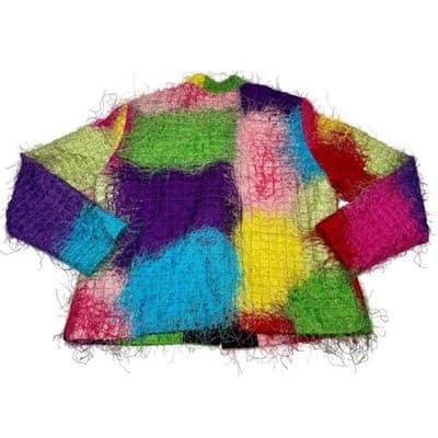 Vintage 90s Florissant NY Rainbow Eyelash Fiber Patchwork Jacket Avant Garde L - Thumbnail 7