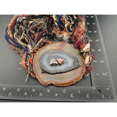 Artisan Agate Slice Necklace Fiber Textile Wearable Art Statement Avant Garde - Thumbnail 9