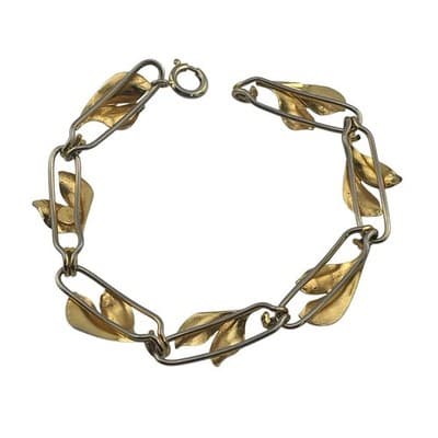 Vintage mid century 12k gold filled etched leaf link bracelet 50s 60s - Thumbnail 4