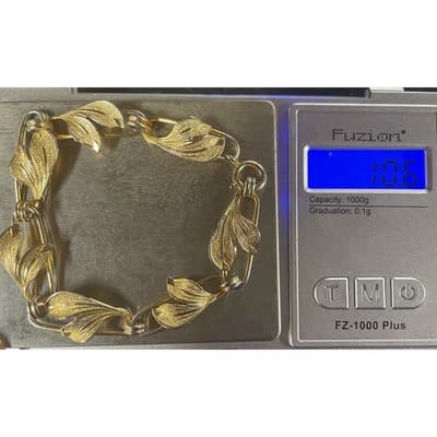 Vintage mid century 12k gold filled etched leaf link bracelet 50s 60s - Thumbnail 10