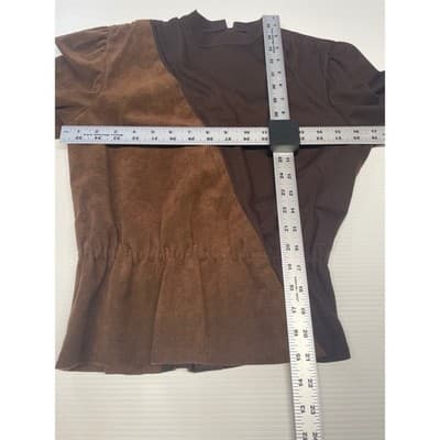 Vintage Brown Suede Wool Belted Peplum Top Blouse Womens S 70s 80s belt AS IS - Thumbnail 10
