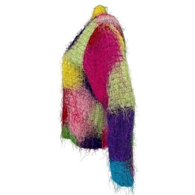 Vintage 90s Florissant NY Rainbow Eyelash Fiber Patchwork Jacket Avant Garde L - Thumbnail 2