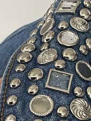 Vintage 80’s Denim Jacket Bling Rhinestones Studs Women Double Breasted Sz S M - Thumbnail 7