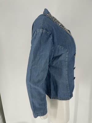 Vintage 80’s Denim Jacket Bling Rhinestones Studs Women Double Breasted Sz S M - Thumbnail 10