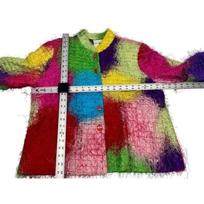 Vintage 90s Florissant NY Rainbow Eyelash Fiber Patchwork Jacket Avant Garde L - Thumbnail 10