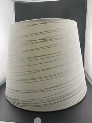 Fabric Lampshade White Off White Silver Metallic Stripe Empire Tapered 9” X 12” - Thumbnail 2