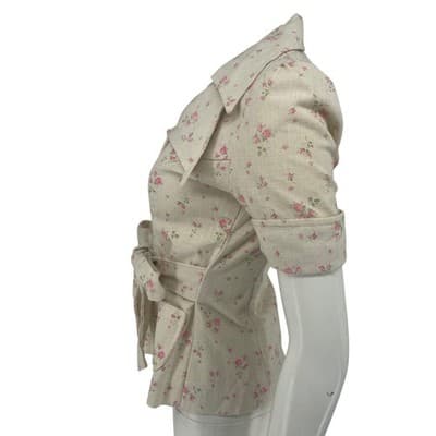 Vintage 70s Floral Safari Shacket Dagger Pointed Collar USA Union Made XS S - Thumbnail 2
