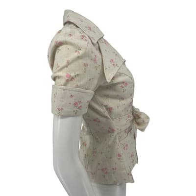 Vintage 70s Floral Safari Shacket Dagger Pointed Collar USA Union Made XS S - Thumbnail 3