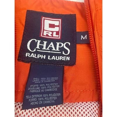 VTG Chaps Ralph Lauren Orange Windbreaker W/Hood Jacket Anorak Mens M Reflective - Thumbnail 10
