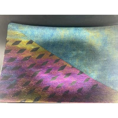 Kurt McVay 1986 Studio Art Glass Tray Iridescent Fused Glass, Modern Geometric - Thumbnail 8