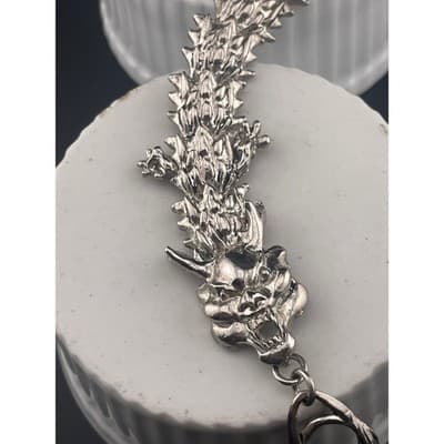 Vintage Brutalist Dragon Bracelet Silver Tone Heavy Textured Toggle Statement - Thumbnail 2