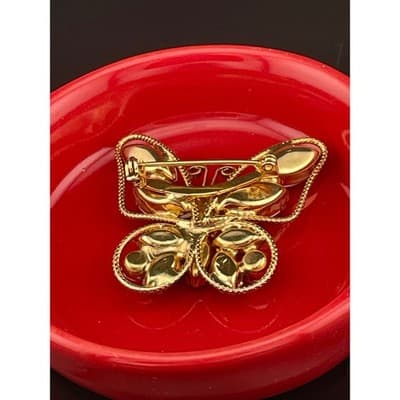 Juliana DeLizza & Elster White Milk Glass Butterfly Brooch Gold Tone Pin D&E - Thumbnail 5