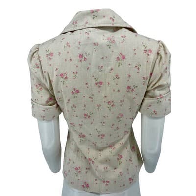 Vintage 70s Floral Safari Shacket Dagger Pointed Collar USA Union Made XS S - Thumbnail 6